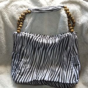 Bamboo grey zebra stripe with wood beads purse